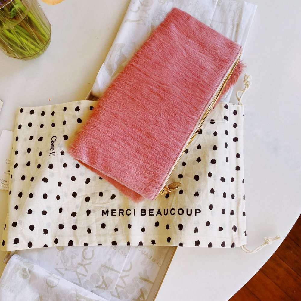 Clare V Foldover Pink Clutch Hair-On